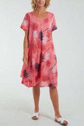 Mocha Palm Tree Short Sleeve Midi Dress For Women ONE SIZE - Dropwear